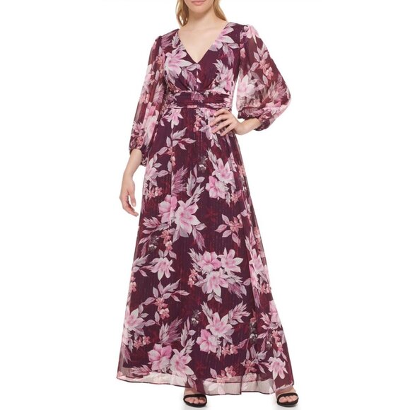NWT Jessica Howard‎ Burgundy Pink Floral Maxi Dress 16W, WeddingElegant MSRP$169 - Picture 1 of 12